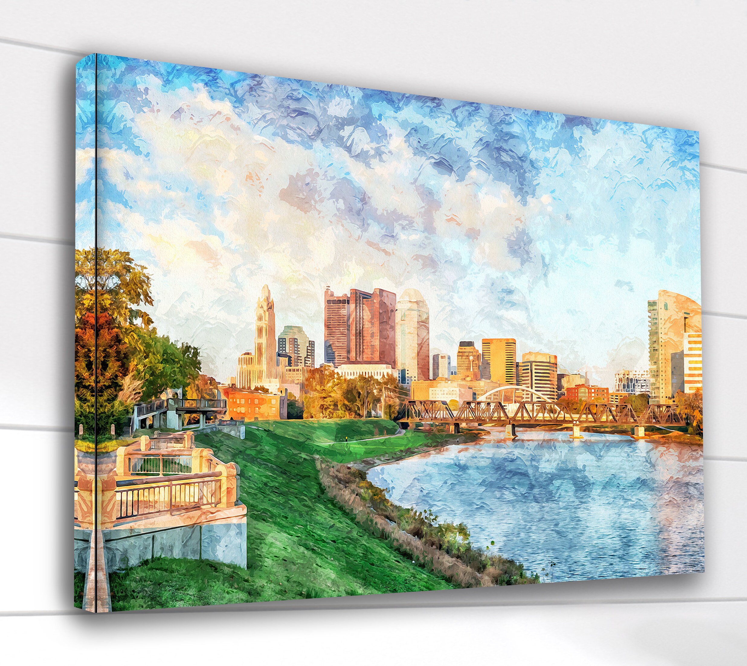 Columbus Ohio watercolor, Columbus wall art, Columbus Canvas watercolor, Columb