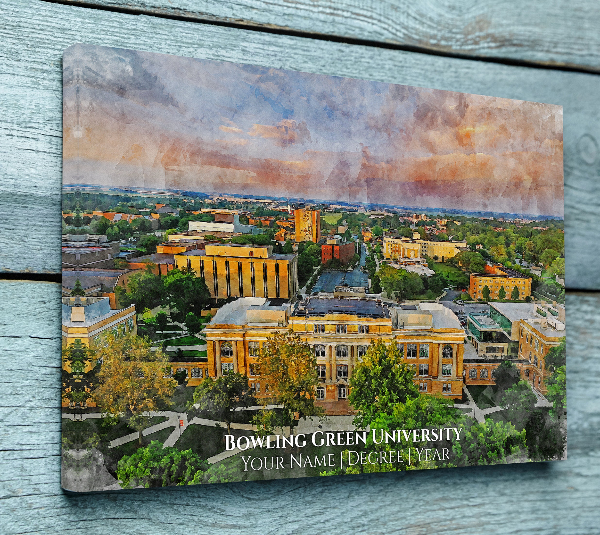 Bowling Green State University watercolor. Graduation gift, Bowling Green State