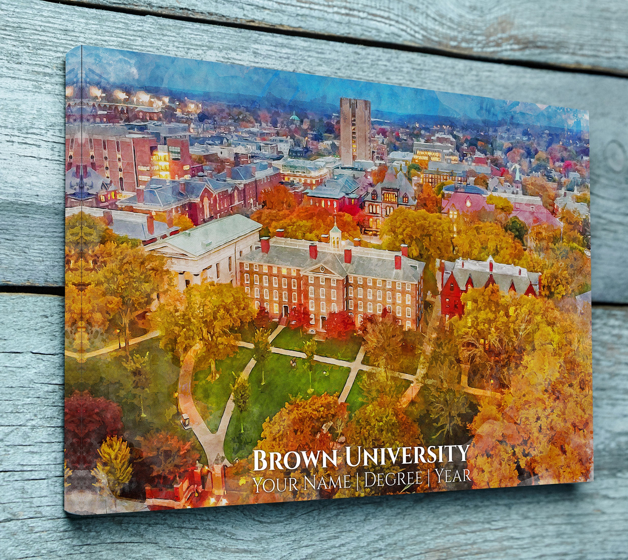 Brown University watercolor. Graduation gift, Brown University , College wall a
