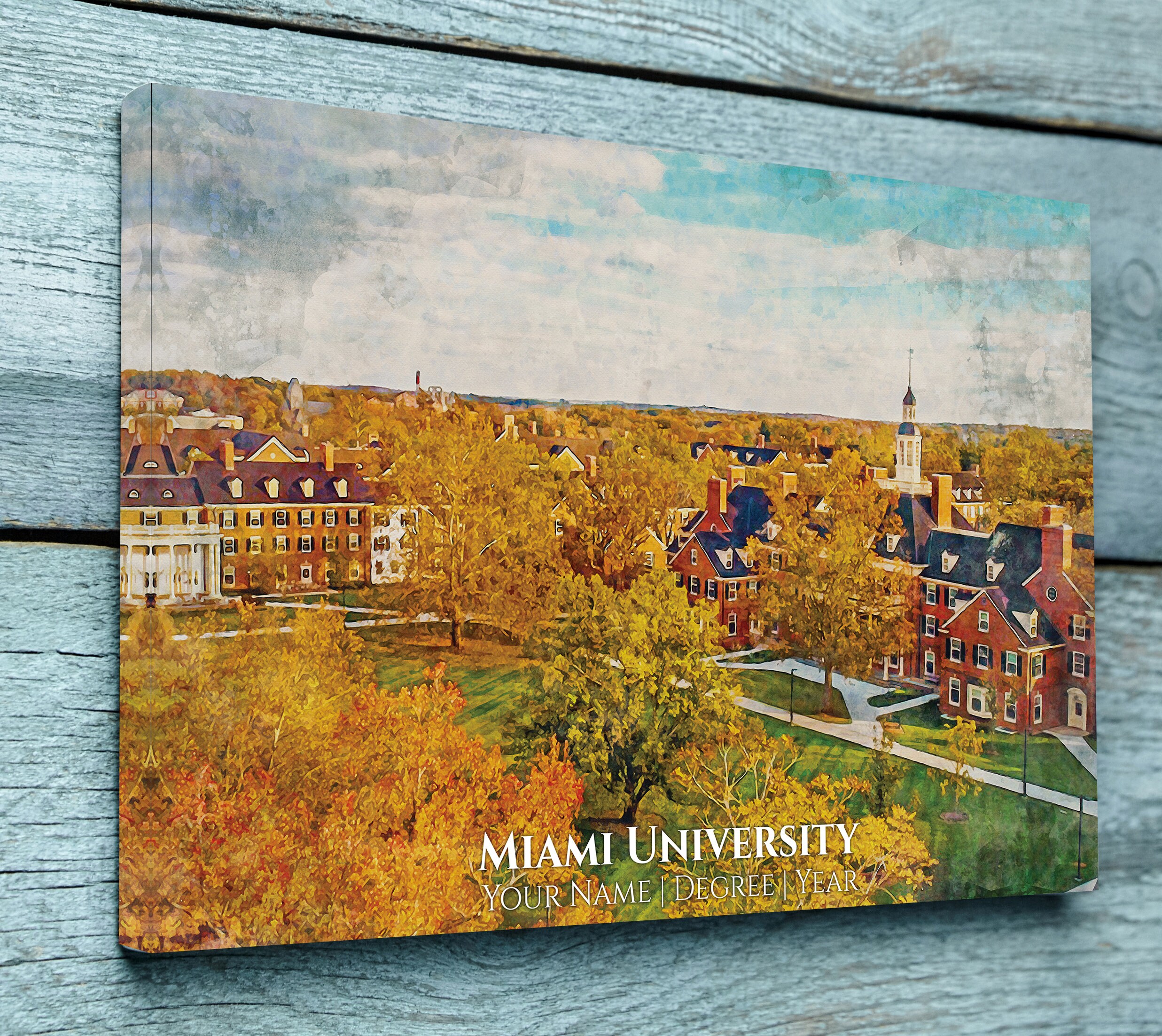 Miami University watercolor. Graduation gift, Miami University, College wall ar