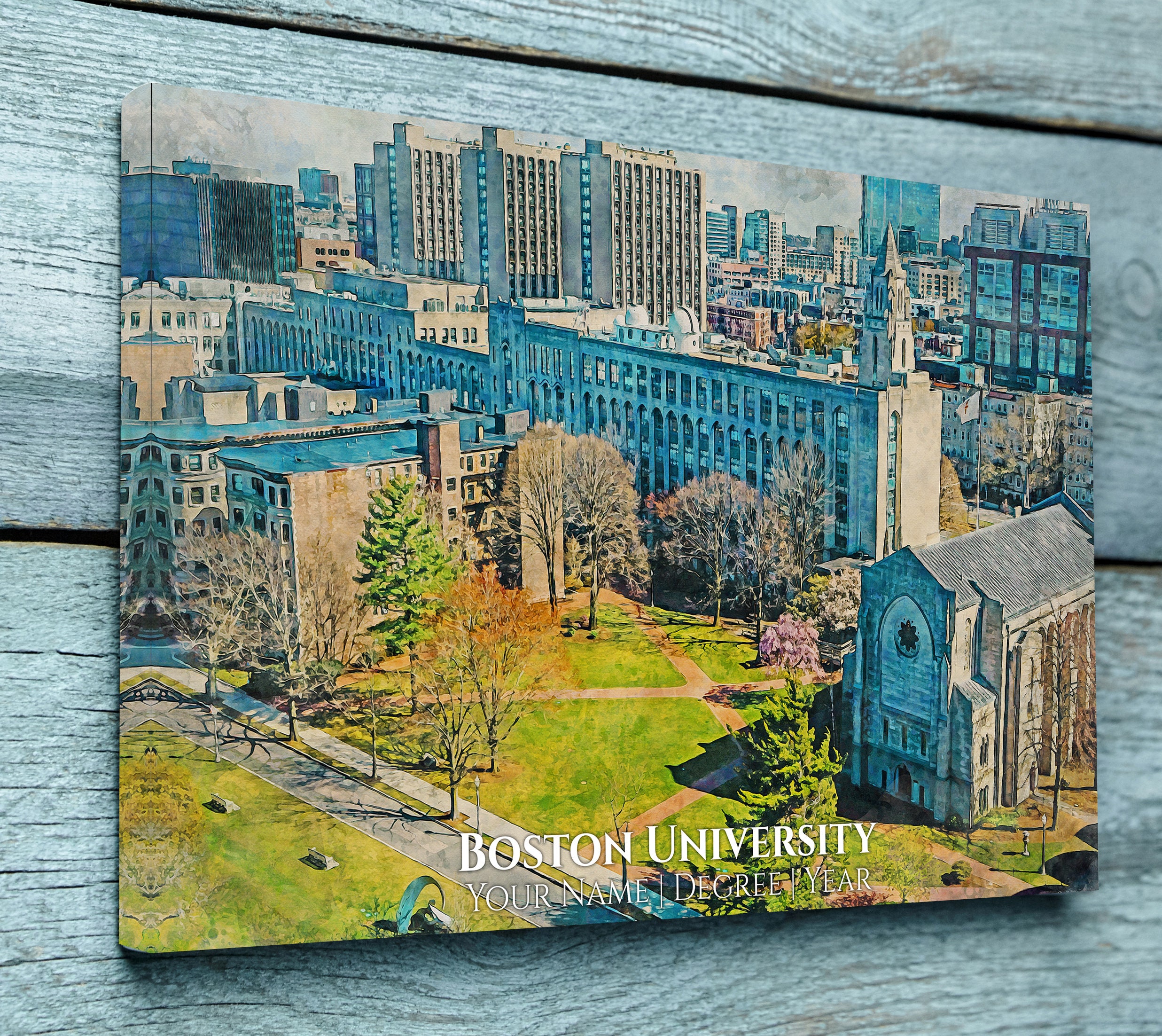Boston University watercolor. Graduation gift, Boston University , College wall
