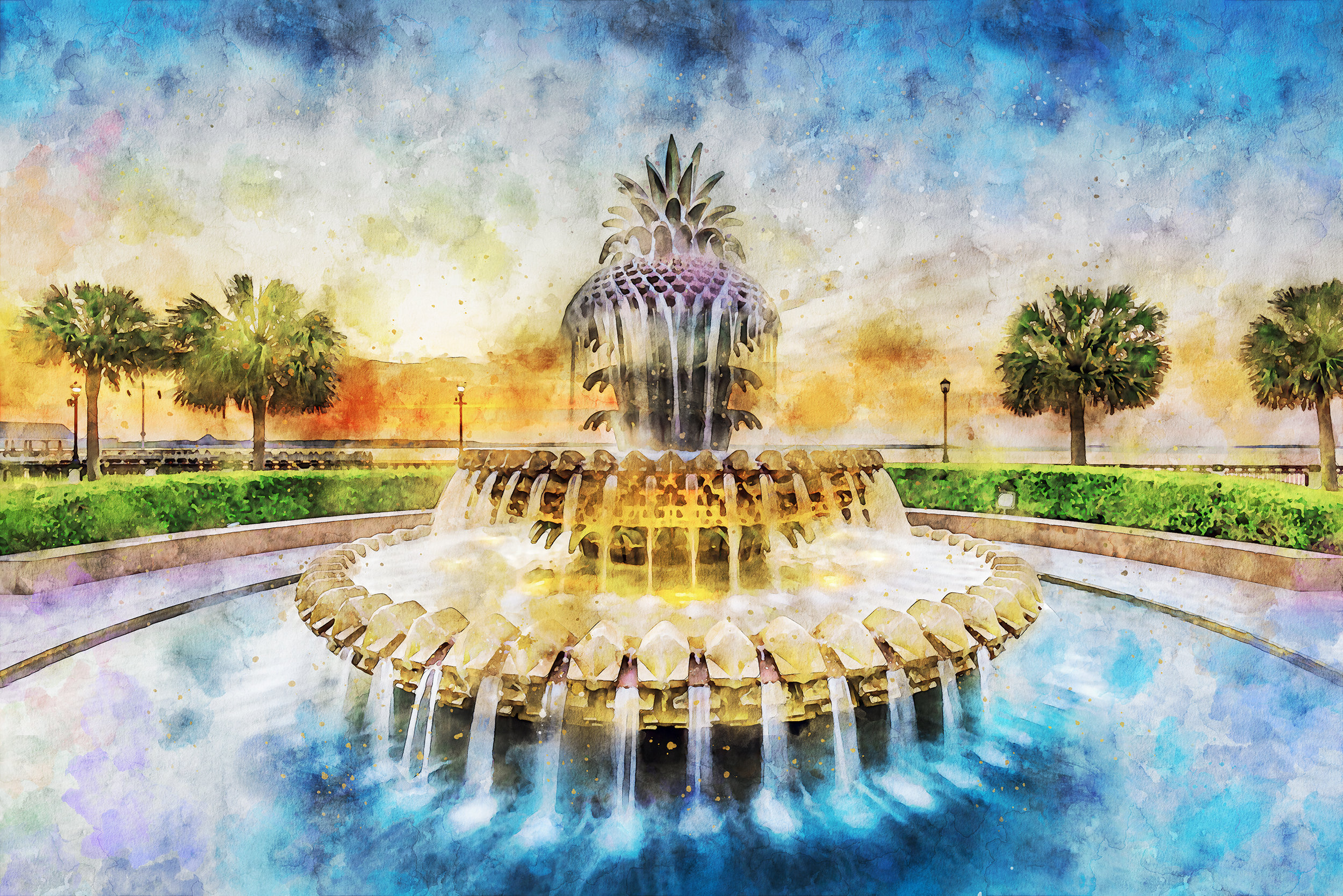 Charleston South Carolina pineapple watercolor, Charleston wall art, Charleston - Picture 4 of 10