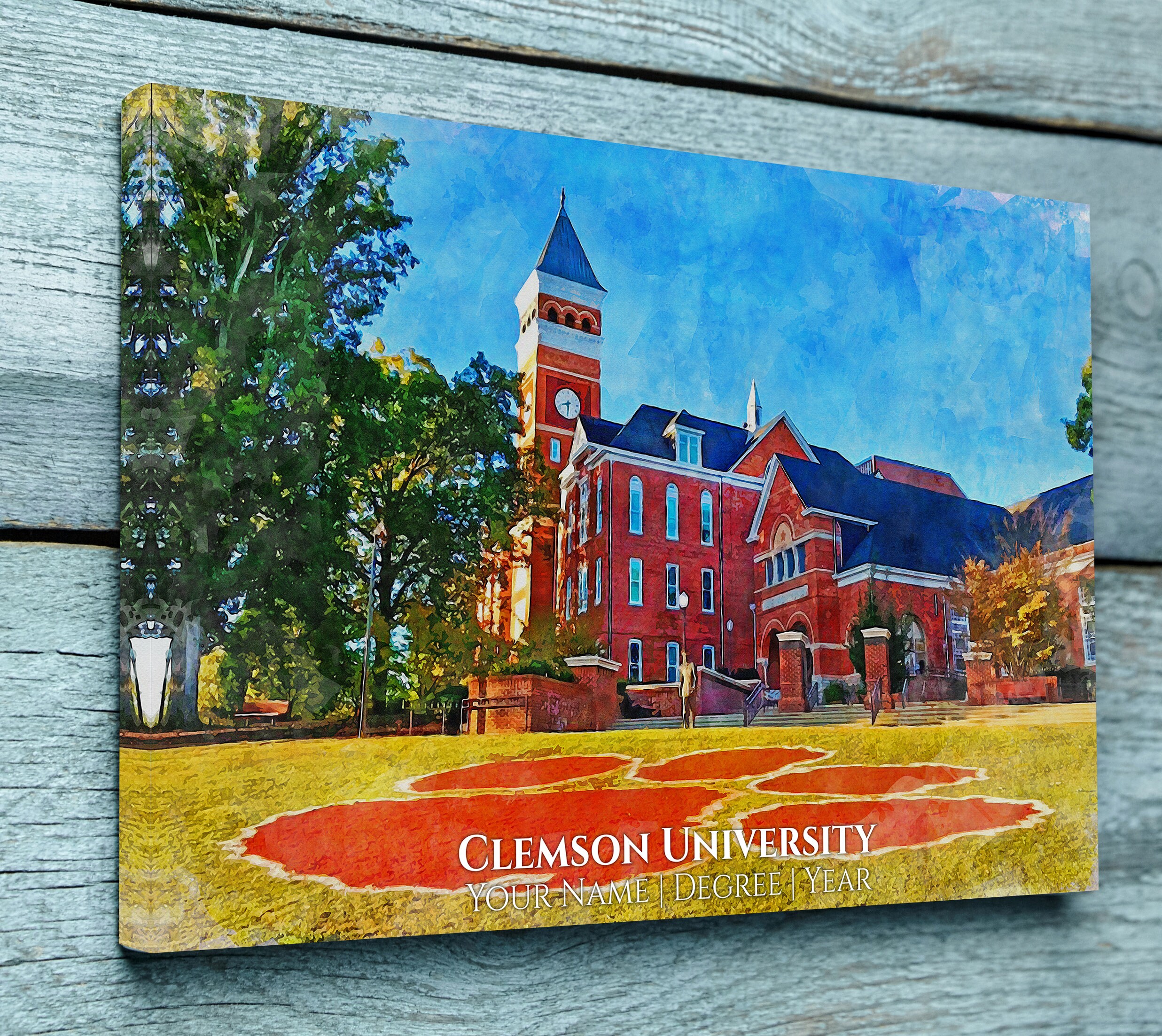 Clemson University watercolor. Graduation gift, Clemson University , College wa