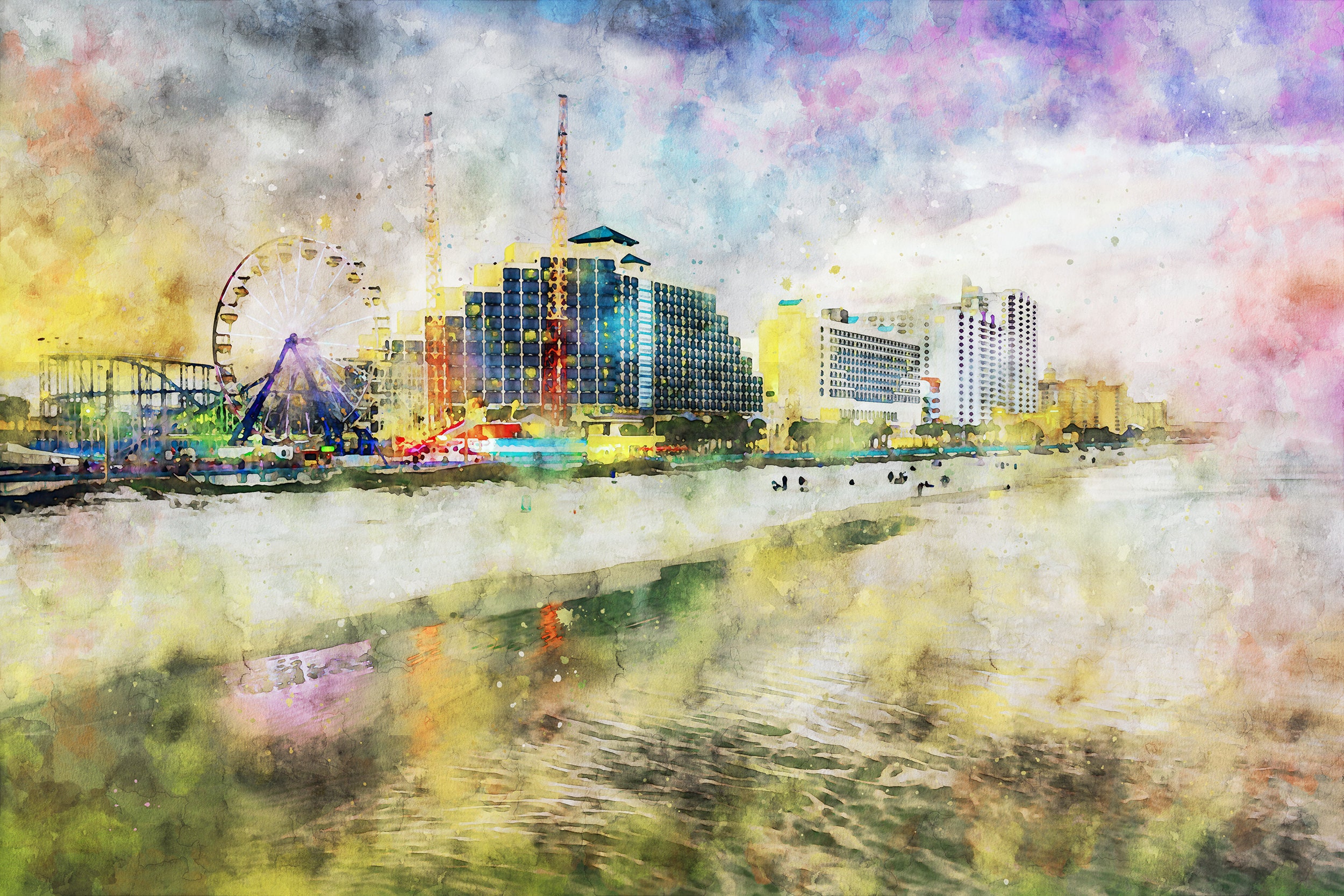 Daytona Beach Florida watercolor, Daytona Beach wall art, Daytona Beach Canvas