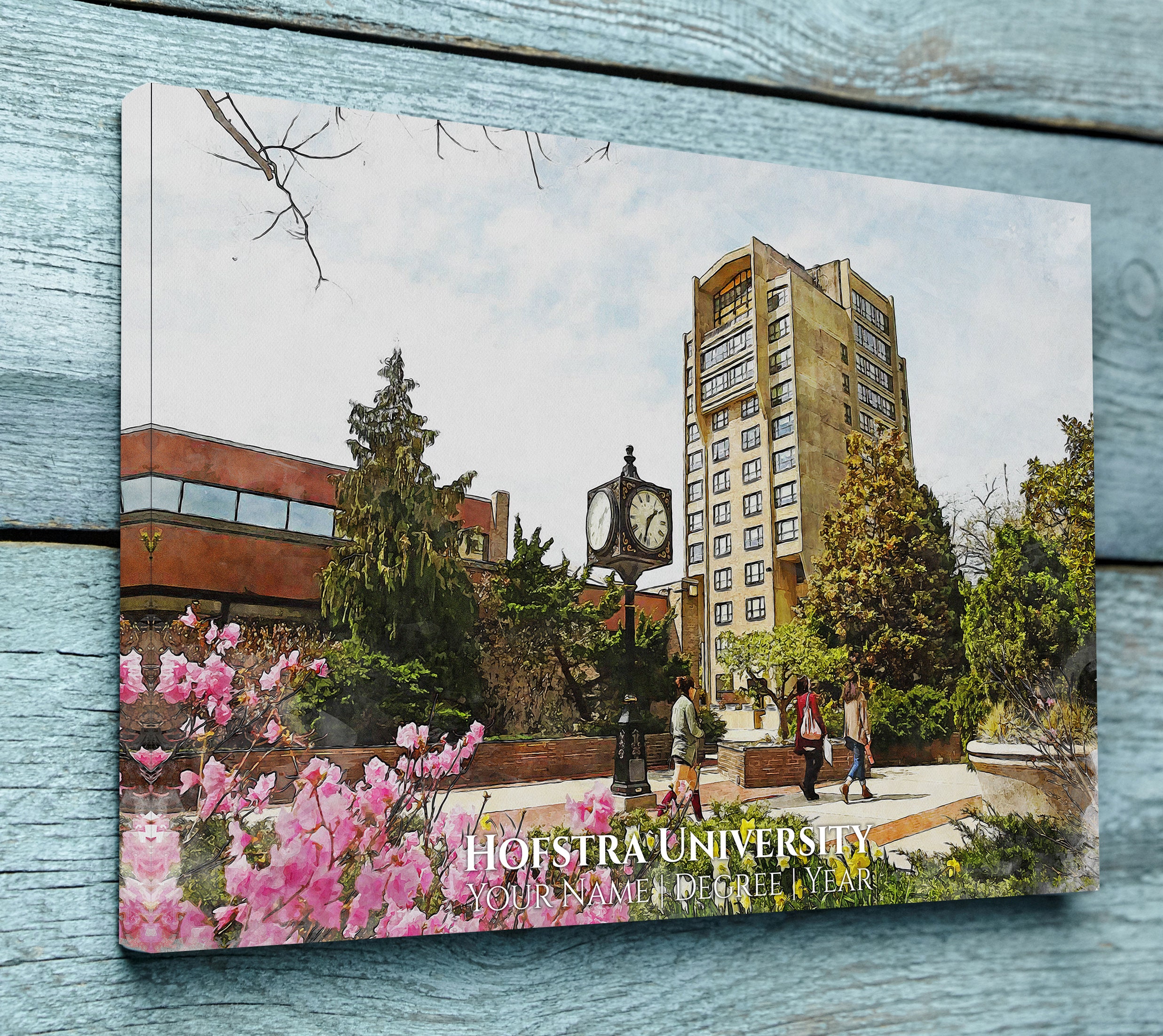 Hofstra Universität Aquarell. Abschlussgeschenk, Hofstra Universität, College wa - Bild 5 von 6