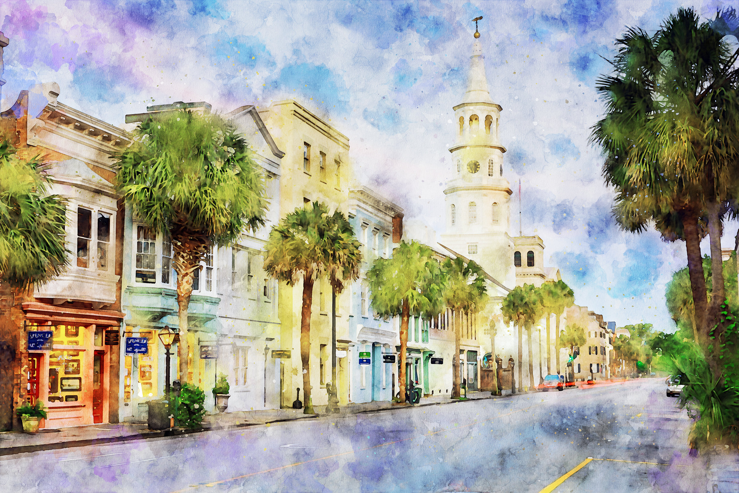 Charleston South Carolina watercolor, Charleston wall art, Charleston Canvas wa