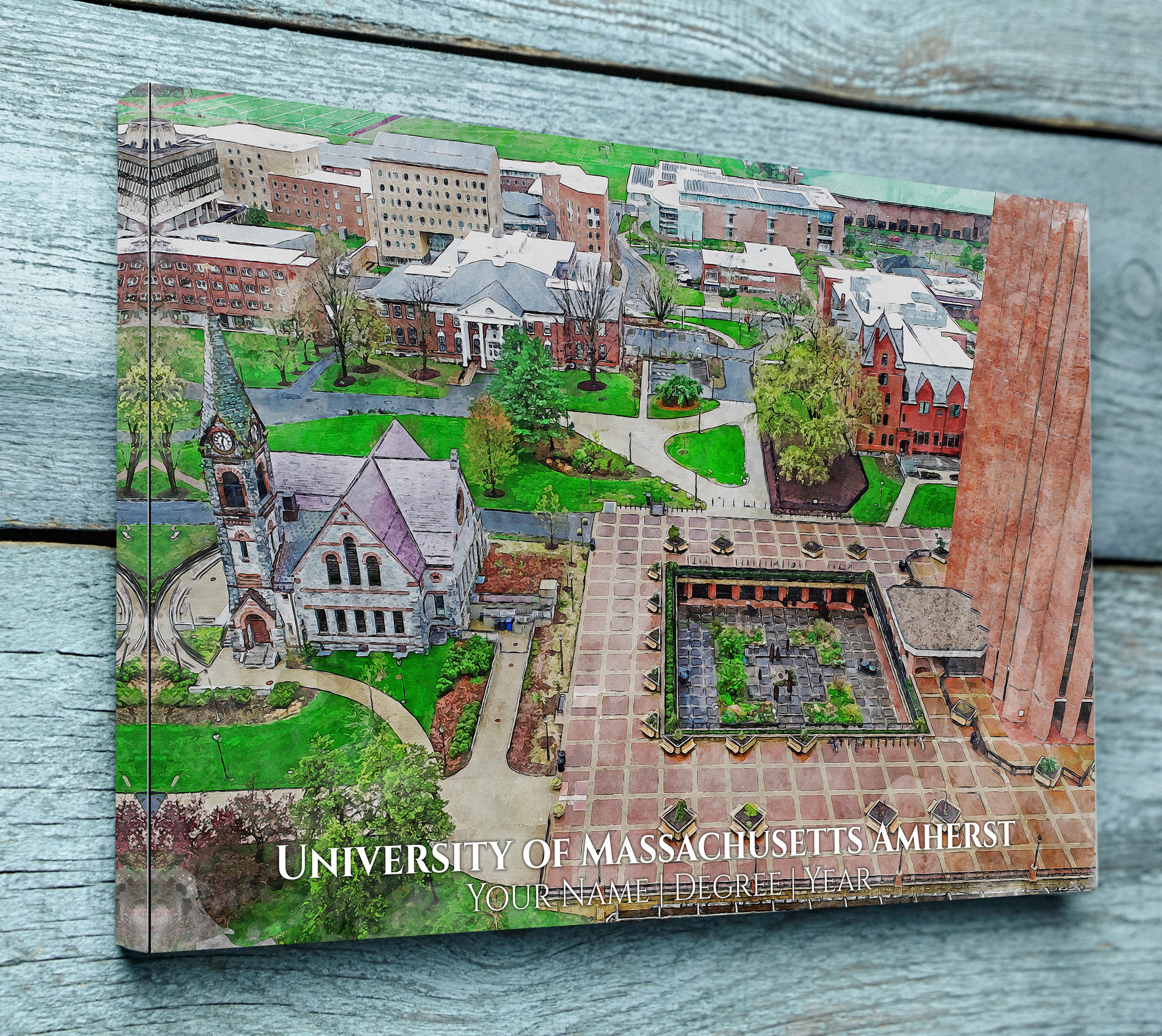 UMass Amherst Aquarell. Abschlussgeschenk, UMass Amherst, College Wandkunst, per - Bild 5 von 6
