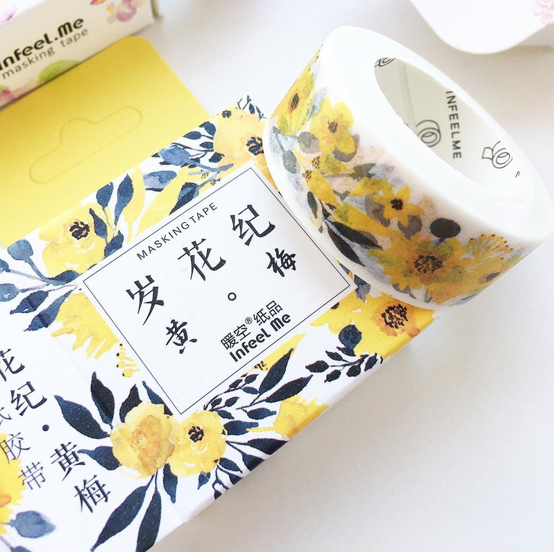 Chinese flower washi tape, plum tree flower, yellow flower washi, flo…
