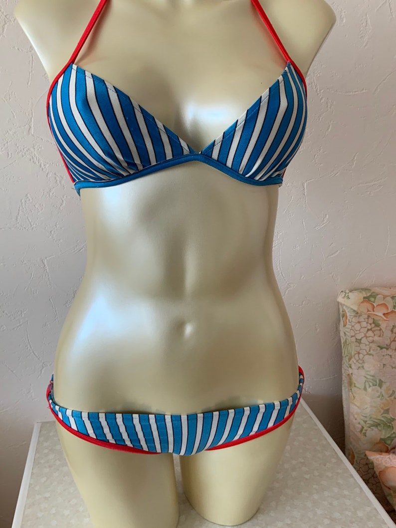 High Tide Blue and White Stripe Bikini size 10 UK