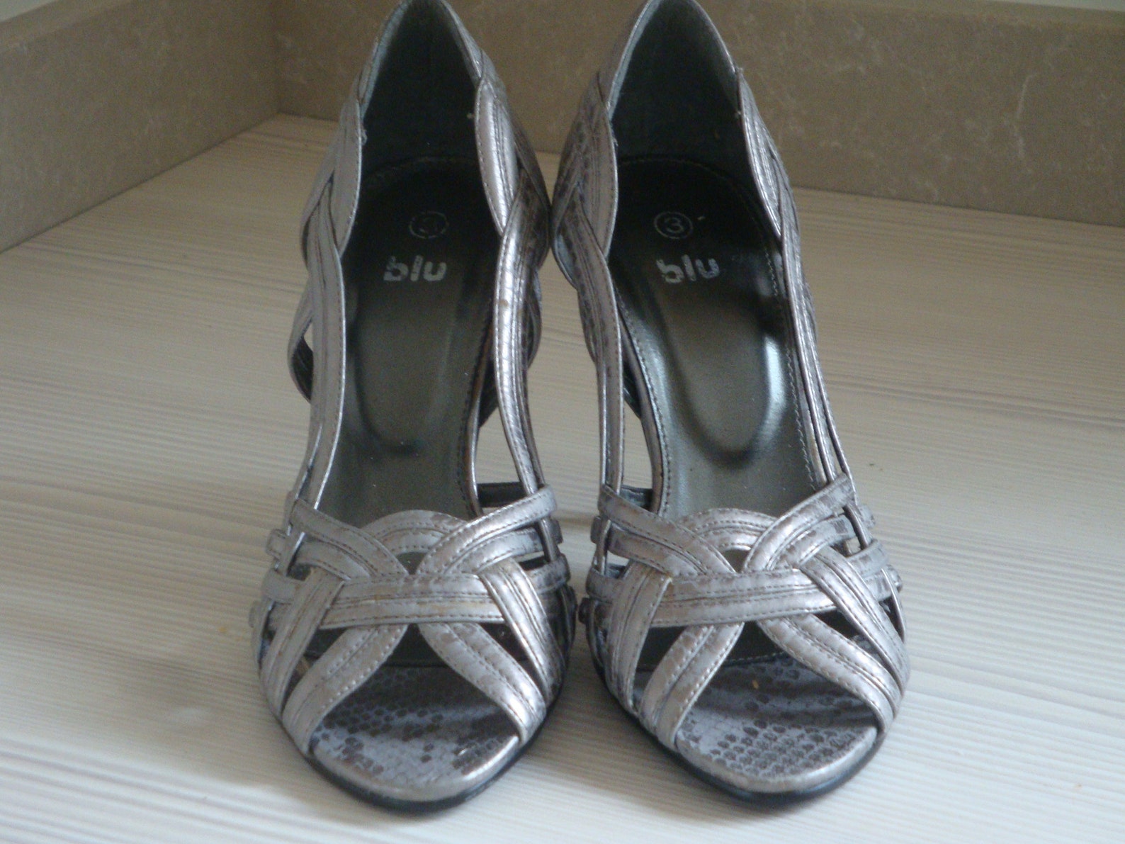 Silver/ Grey Evening Peep Toe Shoes Size 3 New Unworn Etsy