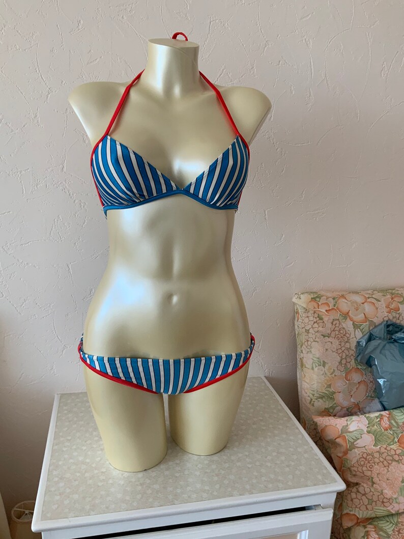 High Tide Blue and White Stripe Bikini size 10 UK