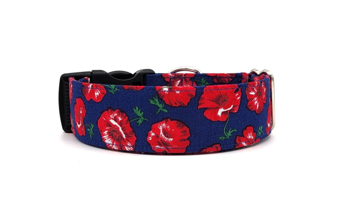 Ruby Dog Color Navy Blue & Ruby Red Floral Blossoms Dog Collar - Etsy