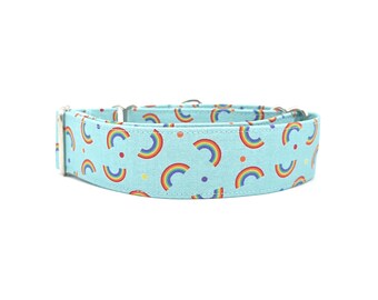 Rainbows & Polka Dots Light Blue Dog Collar