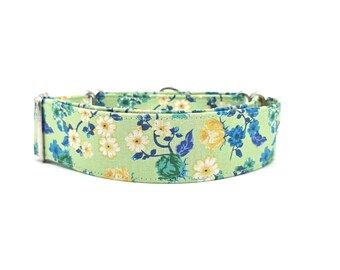 Sage Green & Navy Blue Floral Dog Collar