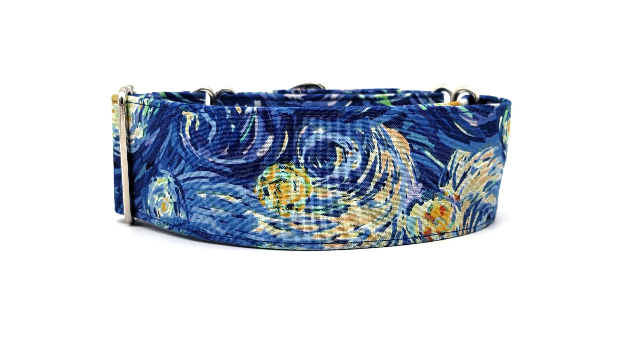 Starry Night Galaxy Dog Collar - Navy Blue Yellow Collar - Galaxy Space Collar - Wide Collar - Martingale Collar
