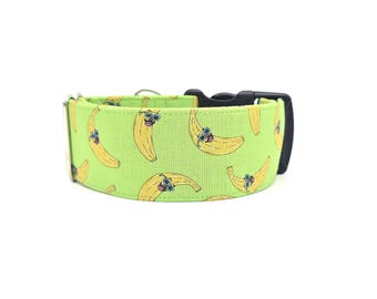 Lime Green Bananas With Sunglasses Dog Collar