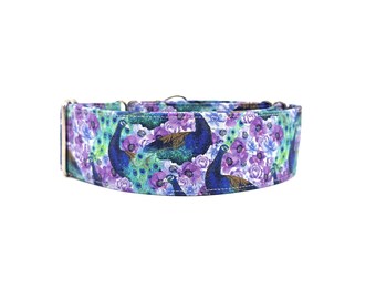 Lavender Purple & Teal Green Peacock Floral Dog Collar