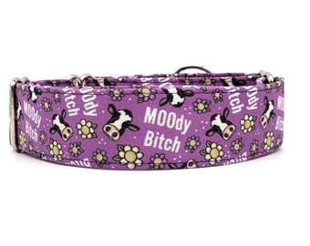 Collar para perro MOOdy Bitch - Collar floral morado - Vaca - Collar con palabrotas humorísticas