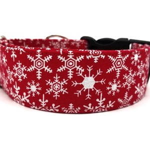 Red Snowflakes Dog Collar - Holiday Collar - Christmas Collar - Winter Collar - 2 Inch Collar - Martingale Collar
