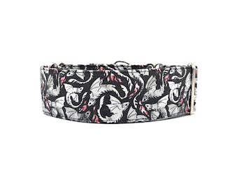 Smokey Gray & Black Dragons Dog Collar