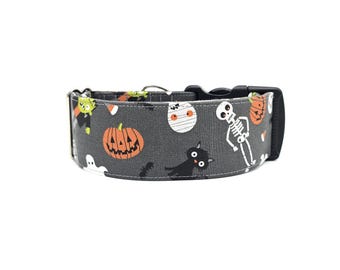 Halloween Monsters Gray Dog Collar