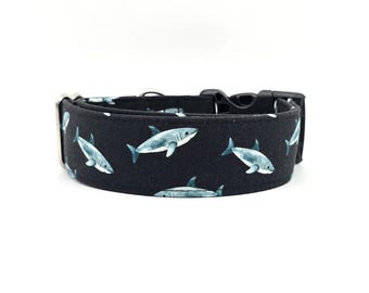 Black Great White Shark Dog Collar