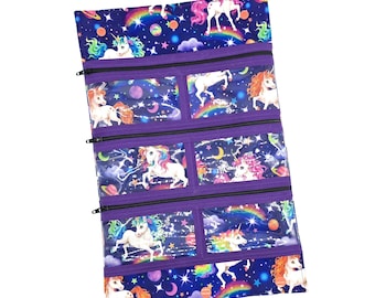 Purple Rainbow Galaxy Unicorn Dog Show Lead Organizer - Zipper Pockets - Travel Jewelry Holder - Dog Show Supplies