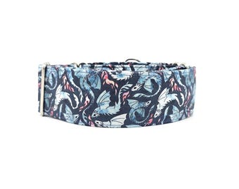 Navy & Light Blue Dragons Dog Collar