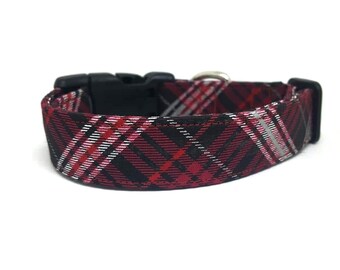 Red Christmas Plaid Dog Collar - Holiday Collar - Winter Collar - Martingale Collar