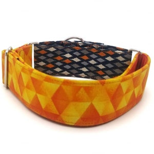 Two Tone Orange Yellow Martingale Collar - Geometric Collar - Designer Collar - Novelty Collar - 2 Inch Collar - Greyhound Collar