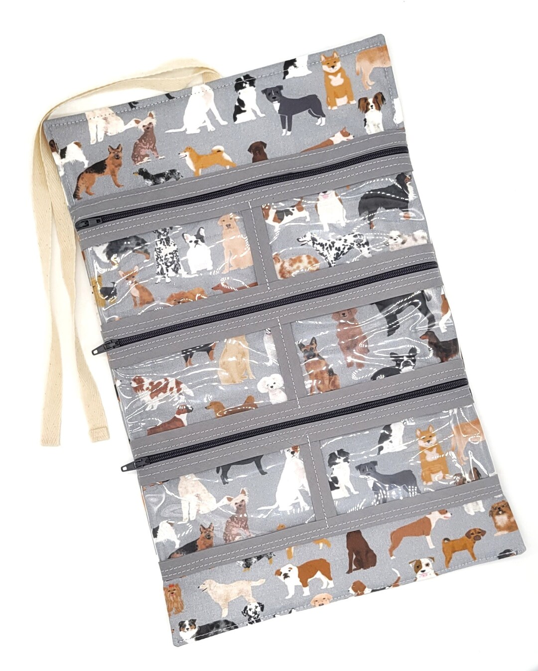 Multibreeds Gray Dog Show Lead Organizer Zipper Pockets Travel Jewelry