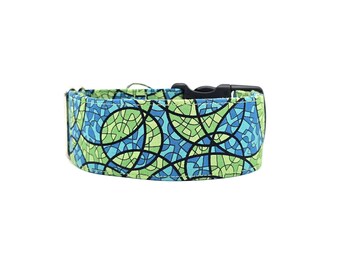 Lime Green & Teal Blue Stained Glass Dog Collar