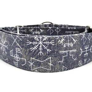 Viking Symbols Dog Collar - Norse Themed Collar - Gray Collar - Martingale Collar - Greyhound Collar - 2 Inch Collar