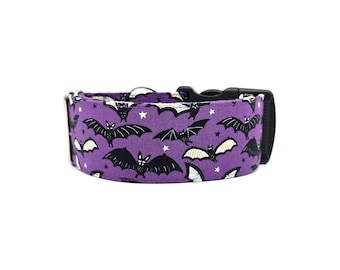 Vampire Bats & Stars Purple Dog Collar - Spooky - Halloween