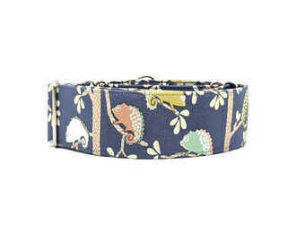 Multi-Colored Chameleons Denim Blue Dog Collar