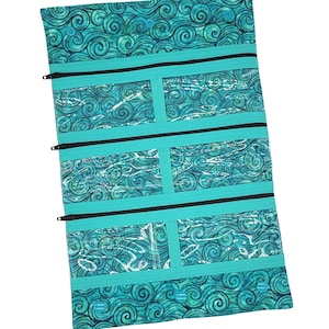 Turquoise Ocean Swirl Dog Show Lead Organizer - Blue Green Greek Swirls - Zipper Pockets - Travel Jewelry Holder - Dog Show Supplies