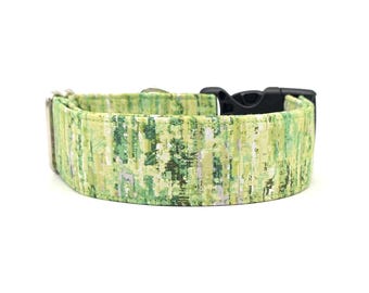Metallic Silver & Lime Green Abstract Dog Collar