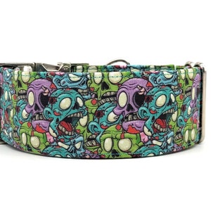 Zombie Dog Collar - Teal Blue Lime Green & Lavender Purple - Horror Collar - Halloween Collar - Brains Collar