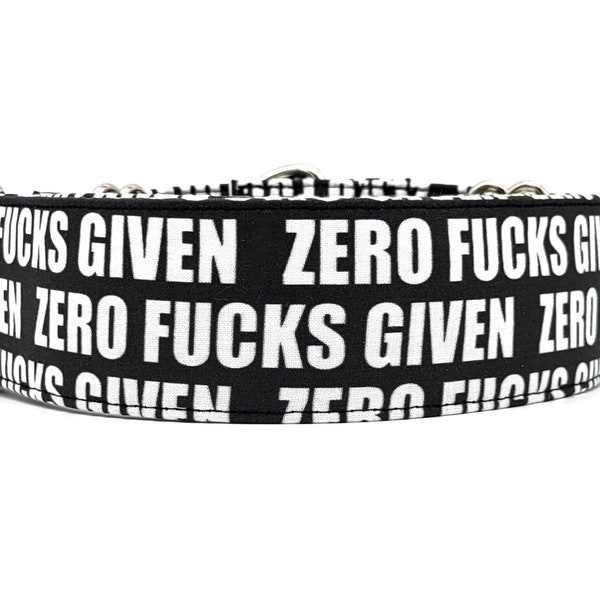 Zero Fucks Given Dog Collar - Profanity Collar - Joke Collar - Humorous Collar - Swear Word Collar - Black Collar