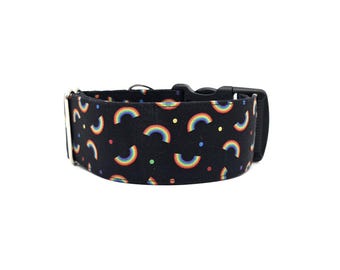 Rainbows & Polka Dots Black Dog Collar