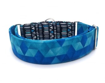 Two Tone Blue Martingale Collar - Geometric Collar - Boy Collar - Designer Collar - Novelty Collar - 2 Inch Collar - Greyhound Collar