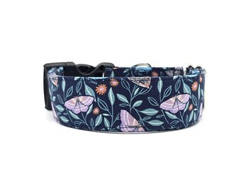 Lavender Purple Blue & Gray Moths Dog Collar