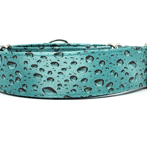 Teal Blue Rain Drops Dog Collar - Abstract Water Droplets Collar - 2 Inch Collar - Martingale Collar