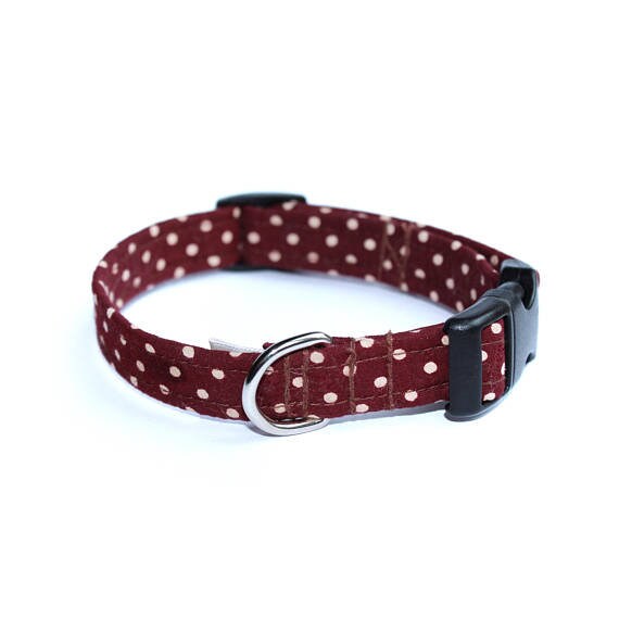 Personalised Burgundy Polka Dog Puppy Pet Collars XS S M L XL UK