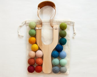 Felt Ball Slingshot // Handcrafted Wood Toy Slingshot, Handmade Felt Ball Ammo, Felt Balls, Kids Gift, Outdoor Toy, Soft Felt Ball Catapult