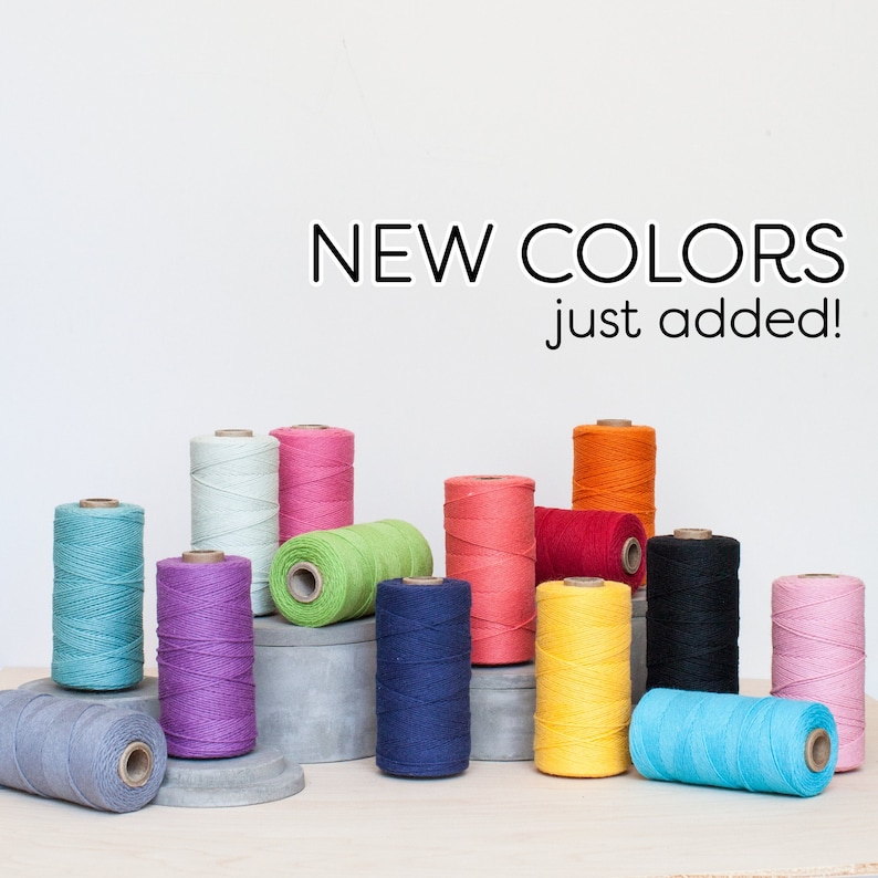 100% cotton baker's twine in 21 different colors. Customers can choose length and color.