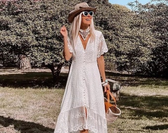 womens white boho dress