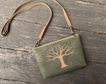 Mini Crossbody Bag with Olive and Bark Cork Tree