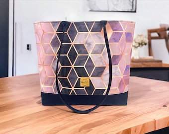 Pink Geo Canvas and Black Cork Tote