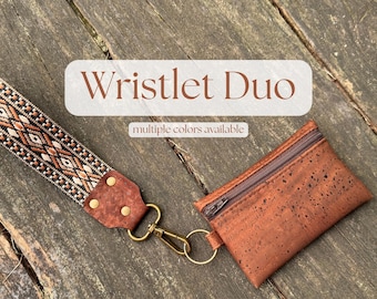 Wristlet Duo with Colorful Strap and Cork Mini Zipper Wallet